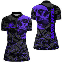 Load image into Gallery viewer, Black Skull camo bowling shirt for women custom bowling team jerseys, gifts for bowlers | Purple NQS8074