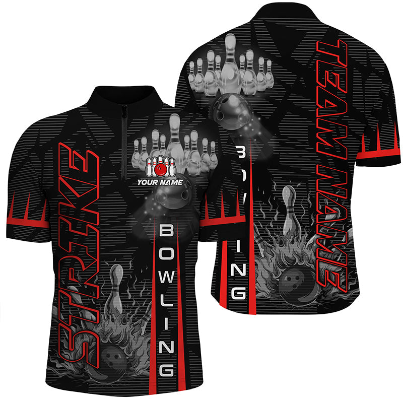 Custom Strike Bowling Shirts For Men, Personalized Bowling Team Jerseys | Red NQS8288