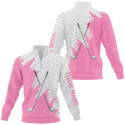 White golf ball pattern custom golf clubs Quarter zip golf sweatshirt, team golf sweater tops | Pink NQS8495