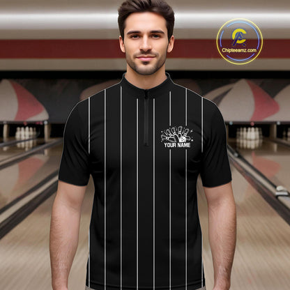 Black and White Plaid Bowling Polo, Quarter Zip shirts For Men Custom Bowling Team Uniform Jersey NQS10891