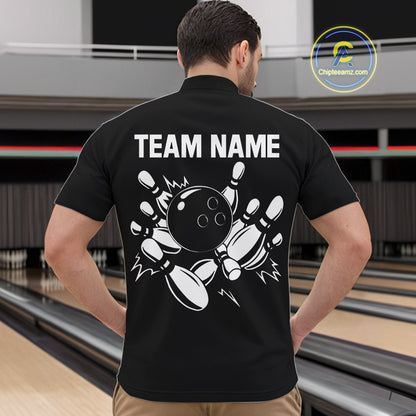 Black and White Plaid Bowling Polo, Quarter Zip shirts For Men Custom Bowling Team Uniform Jersey NQS10891