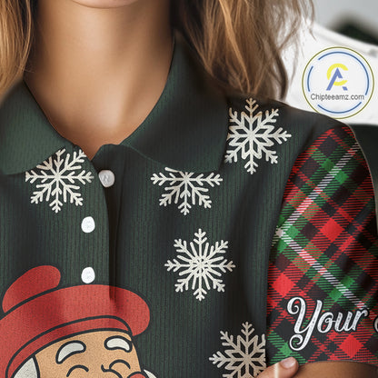 Funny Santa Golf Christmas plaid pattern polo golf shirts for women custom team ladies golf outfit NQS11077