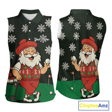 Load image into Gallery viewer, Funny Santa Golf Christmas plaid pattern women sleeveless polo shirt custom team ladies golf outfit NQS11077