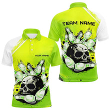 Load image into Gallery viewer, Green Skull Bowling Ball and Pins Bowling Polo, Quarter Zip Shirts for Men Custom Team Bowling Jerseys NQS9211