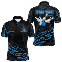 Load image into Gallery viewer, Black and Blue Tribal Pattern Bowling Polo, Quarter Zip shirts For Men Custom Team Bowling Jerseys NQS9213