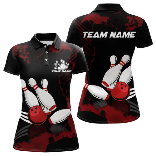 Black and Red bowling shirts for Women Custom bowling team league jerseys, gift for bowlers NQS9402