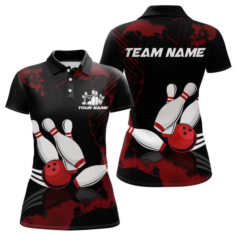 Black and Red bowling shirts for Women Custom bowling team league jerseys, gift for bowlers NQS9402