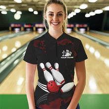 Load image into Gallery viewer, Black and Red bowling shirts for Women Custom bowling team league jerseys, gift for bowlers NQS9402