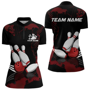 Black and Red bowling shirts for Women Custom bowling team league jerseys, gift for bowlers NQS9402