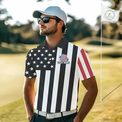 Men's golf polo shirts custom Red, white and black American flag mens golf tops, best golf gifts NQS11486