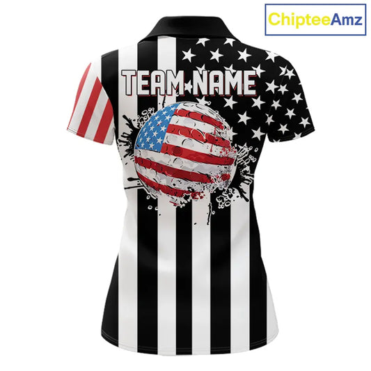 Women golf polo shirts custom Red, white and black American flag ladies golf tops, best golf gifts NQS11486