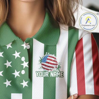 Women golf polo shirts custom Red, white and green American flag ladies golf tops, best golf gifts NQS11487