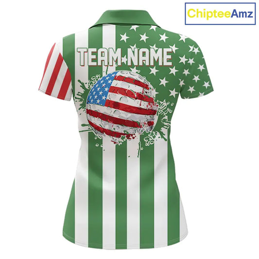 Women golf polo shirts custom Red, white and green American flag ladies golf tops, best golf gifts NQS11487