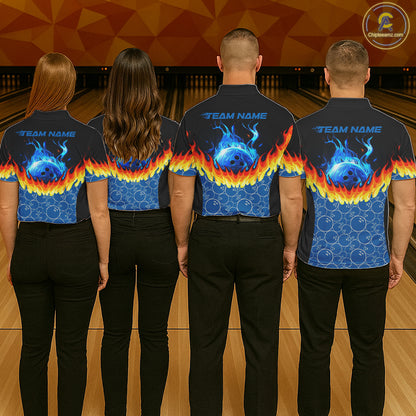 Black and Blue Camo Flame Bowling shirts for Women Custom team ladies bowling league jerseys NQS11492