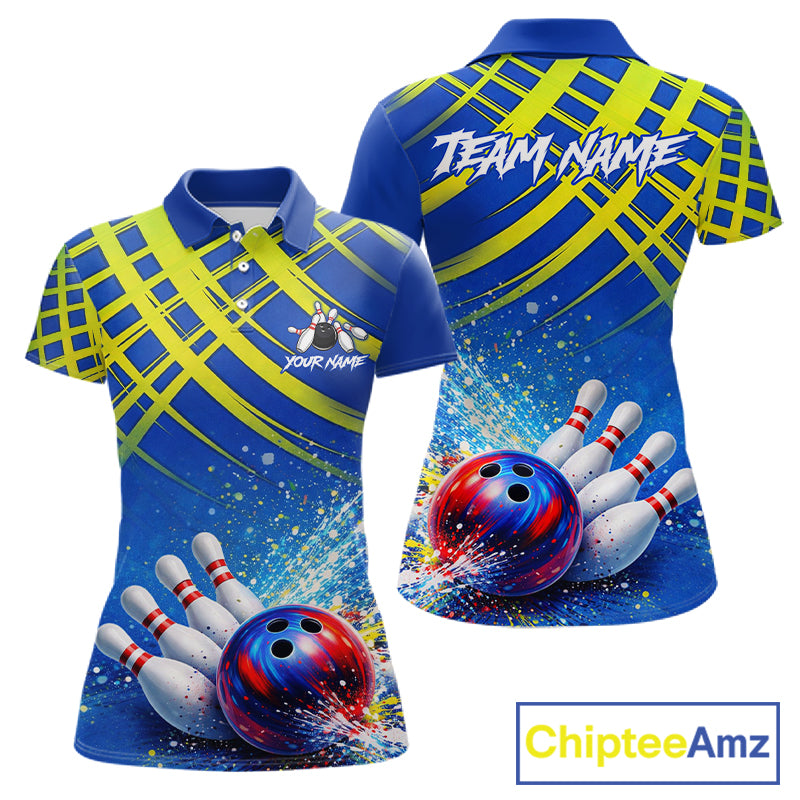 Personalized Blue And Green Bowling shirts for Women team league jerseys, bowling gifts for ladies NQS11494