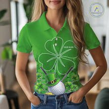 Load image into Gallery viewer, Green shamrock pattern St Patrick's Day Women's golf polo shirt custom ladies golf top, golfing gifts NQS11495
