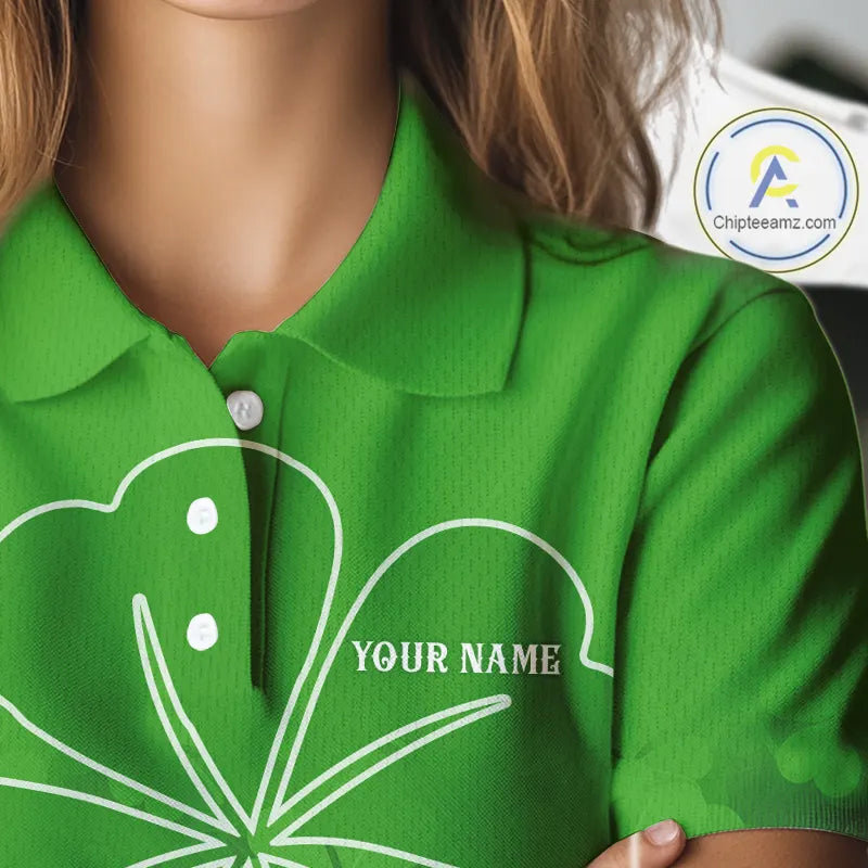 Green shamrock pattern St Patrick's Day Women's golf polo shirt custom ladies golf top, golfing gifts NQS11495