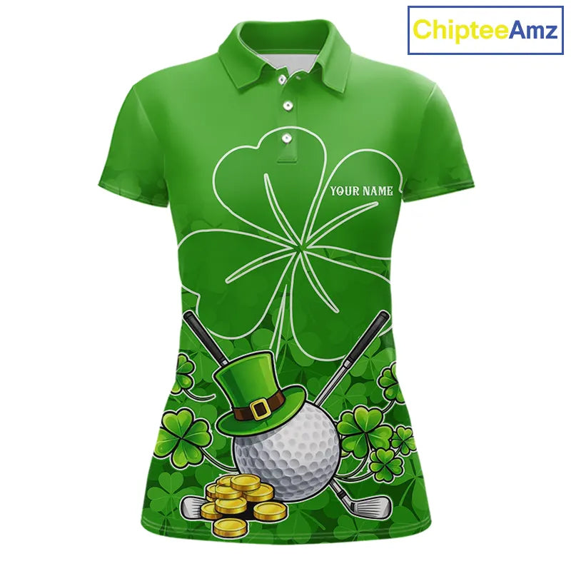 Green shamrock pattern St Patrick's Day Women's golf polo shirt custom ladies golf top, golfing gifts NQS11495