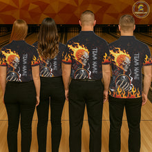Load image into Gallery viewer, Custom Orange Flame Skull Bowling shirts for Women, bowling team league jerseys Polo, 1/4 zip shirts NQS11496