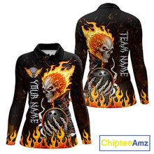 Load image into Gallery viewer, Custom Orange Flame Skull Bowling shirts for Women, bowling team league jerseys Polo, 1/4 zip shirts NQS11496