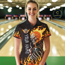 Load image into Gallery viewer, Custom Orange Flame Skull Bowling shirts for Women, bowling team league jerseys Polo, 1/4 zip shirts NQS11496