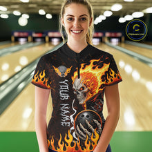 Load image into Gallery viewer, Custom Orange Flame Skull Bowling shirts for Women, bowling team league jerseys Polo, 1/4 zip shirts NQS11496