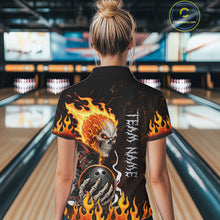 Load image into Gallery viewer, Custom Orange Flame Skull Bowling shirts for Women, bowling team league jerseys Polo, 1/4 zip shirts NQS11496