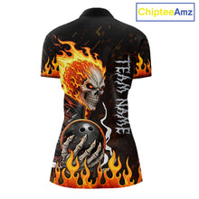 Load image into Gallery viewer, Custom Orange Flame Skull Bowling shirts for Women, bowling team league jerseys Polo, 1/4 zip shirts NQS11496