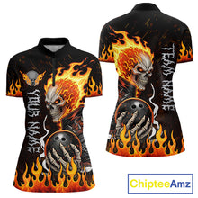 Load image into Gallery viewer, Custom Orange Flame Skull Bowling shirts for Women, bowling team league jerseys Polo, 1/4 zip shirts NQS11496