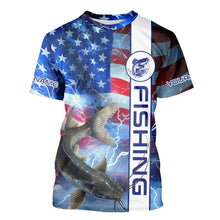 Load image into Gallery viewer, American flag Catfish lightning Long Sleeve Fishing Shirts custom Patriotic Catfish fishing jerseys NQS9560