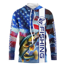 Load image into Gallery viewer, American Flag Walleye lightning Long Sleeve Fishing Shirts custom Patriotic Walleye fishing jerseys NQS9561
