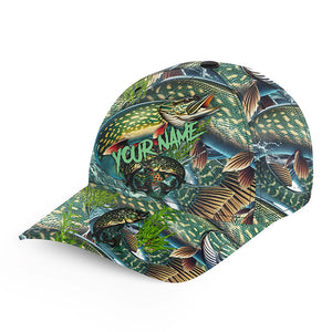 Northern Pike fishing green scale Custom fishing hat Unisex Fishing Baseball Angler hat cap NQS9563