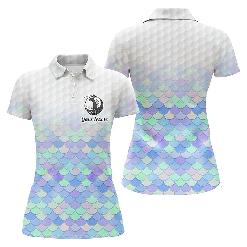 Womens golf polo shirt pastel blue mermaid scales custom name pattern golf shirts, ladies golf tops NQS5978