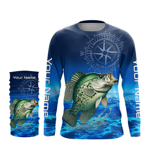 Personalized Crappie Blue Long Sleeve Performance Fishing Shirts, compass Crappie tournament Shirt NQS5983