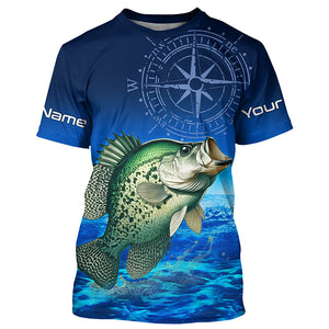 Personalized Crappie Blue Long Sleeve Performance Fishing Shirts, compass Crappie tournament Shirt NQS5983