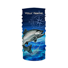 Load image into Gallery viewer, Personalized Chinook salmon Blue Long Sleeve Performance Fishing Shirts, compass tournament Shirts NQS5986