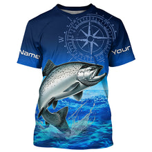 Load image into Gallery viewer, Personalized Chinook salmon Blue Long Sleeve Performance Fishing Shirts, compass tournament Shirts NQS5986