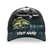 Load image into Gallery viewer, Walleye fishing blue camo Custom fishing hat Unisex Fishing Baseball Angler Walleye fishing hat cap NQS6159