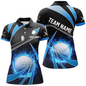 Black and Blue Fire golf ball custom matching golf polos for couples, personalized golf outfits NQS8302