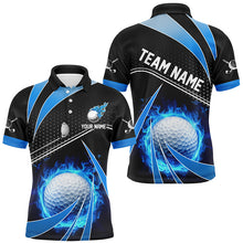 Load image into Gallery viewer, Black and Blue Fire golf ball custom matching golf polos for couples, personalized golf outfits NQS8302