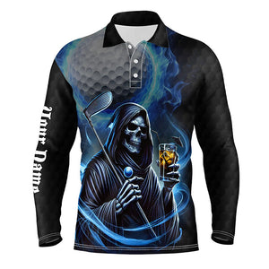 Funny Blue Fire reaper golf skull custom Men golf polo shirts, personalized funny golf gifts NQS8303