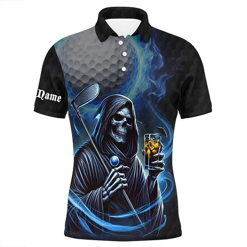 Funny Blue Fire reaper golf skull custom Men golf polo shirts, personalized funny golf gifts NQS8303