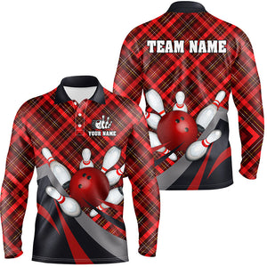 Red Plaid Christmas pattern Bowling shirts For Men Custom Team Bowling Jerseys Xmas Gift For Bowlers NQS8983