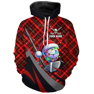 Red Plaid Christmas pattern Golf ball clubs Golf Hoodies custom Xmas golf Hoodie NQS8984