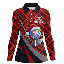 Load image into Gallery viewer, Red Plaid Christmas pattern Golf ball clubs Women golf polo shirt custom Christmas ladies golf outfits NQS8984