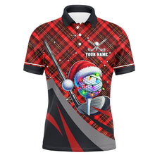 Load image into Gallery viewer, Red Plaid Christmas pattern Golf ball clubs Mens golf polo shirt custom Christmas golf outfits for men NQS8984