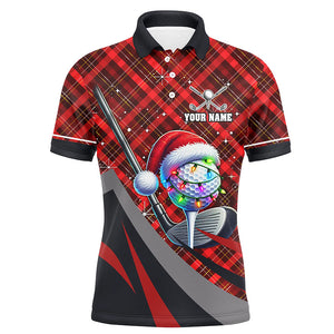 Red Plaid Christmas pattern Golf ball clubs Mens golf polo shirt custom Christmas golf outfits for men NQS8984