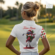 Load image into Gallery viewer, Funny Christmas Flamingo Women golf polo shirt custom red, green and white argyle pattern golf shirts NQS11086