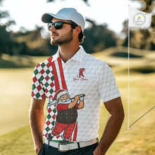 Load image into Gallery viewer, Funny Christmas Santa Golf polo shirt for men custom red, green and white argyle pattern golf shirts NQS11089