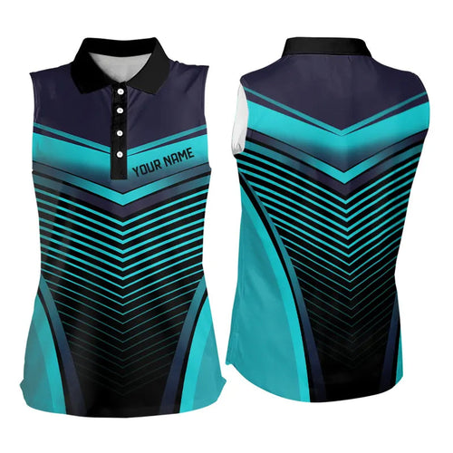 Cyan Blue Womens Sleeveless Polo Shirt custom bowling team jerseys, Gift for Bowlers NQS9414